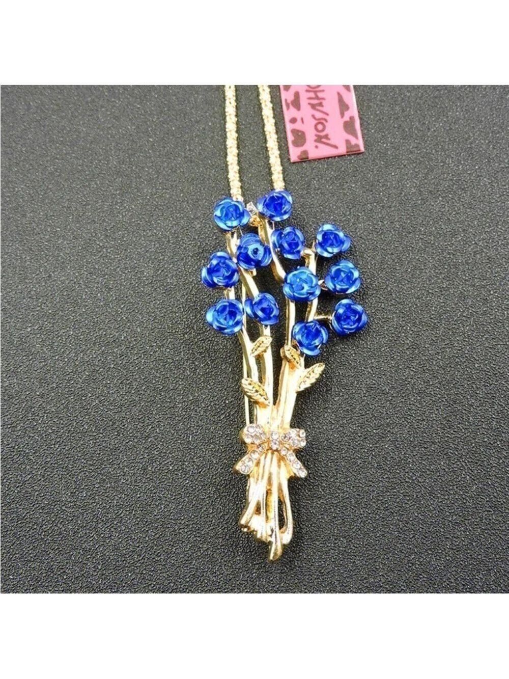 Betsey Johnson Blue Roses Brooch and Pendant